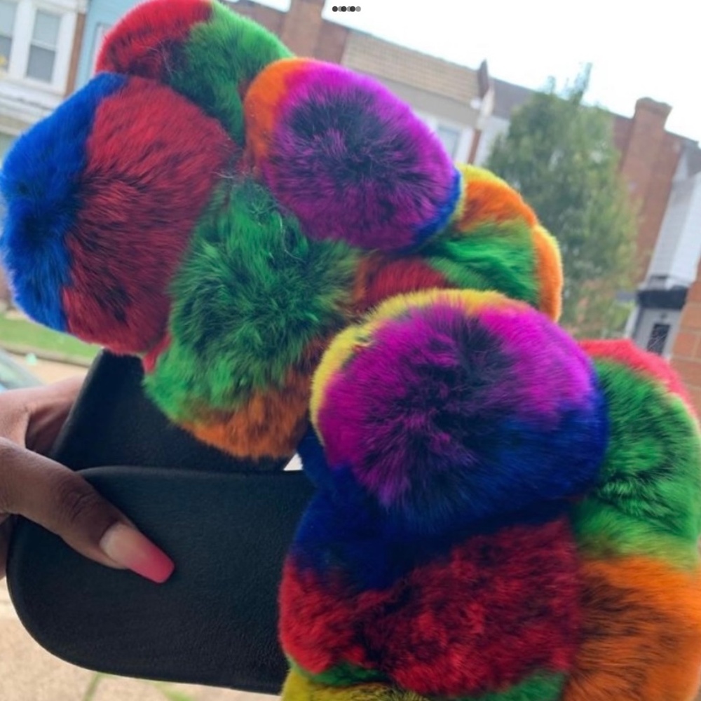 Brand New Real Fur Muliti Color Slides 6.5,7,7.5